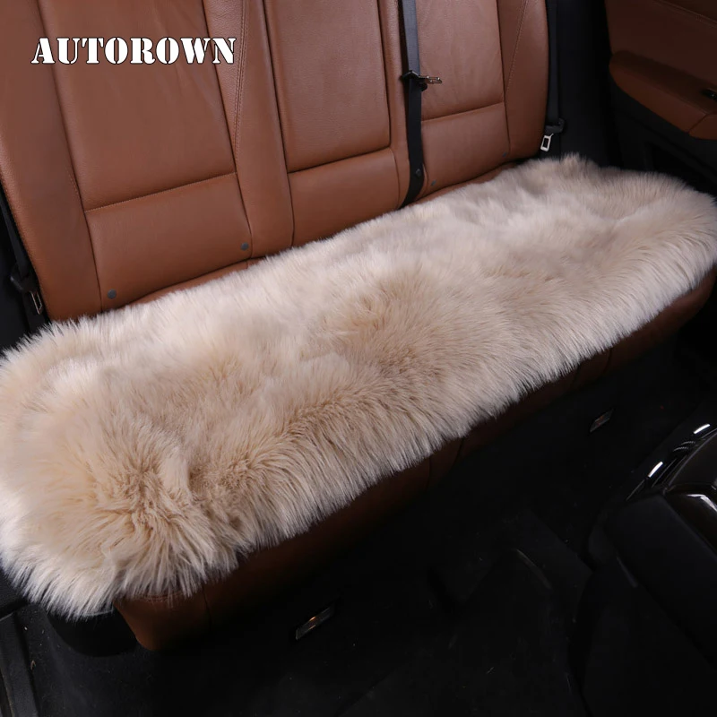 AUTOROWN High Quality Plush Four Seasons Artificial Long Fur Rear Car Seat Cover Cushion Sheepskin Universal Size Four Most Car