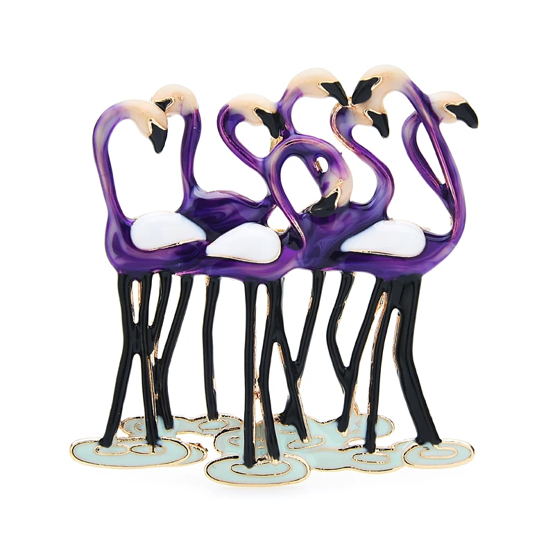 Wuli&baby Enamel Flamingo Birds Brooches For Women New Arrival Red Purple Birds Animal Office Party Casual Brooch Pins Gifts