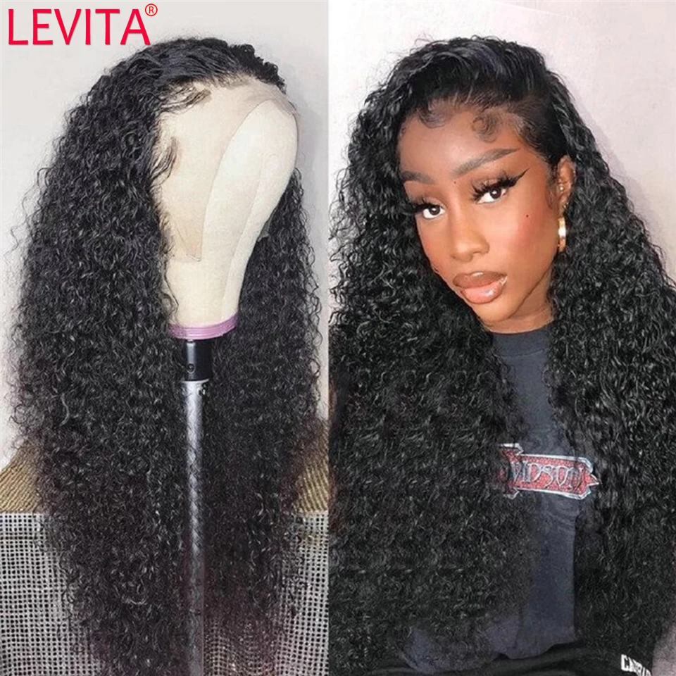 Perruque Lace Frontal Wig brésilienne naturelle crépue bouclée, cheveux humains Afro, 30 pouces, pre-plucked, pour femmes