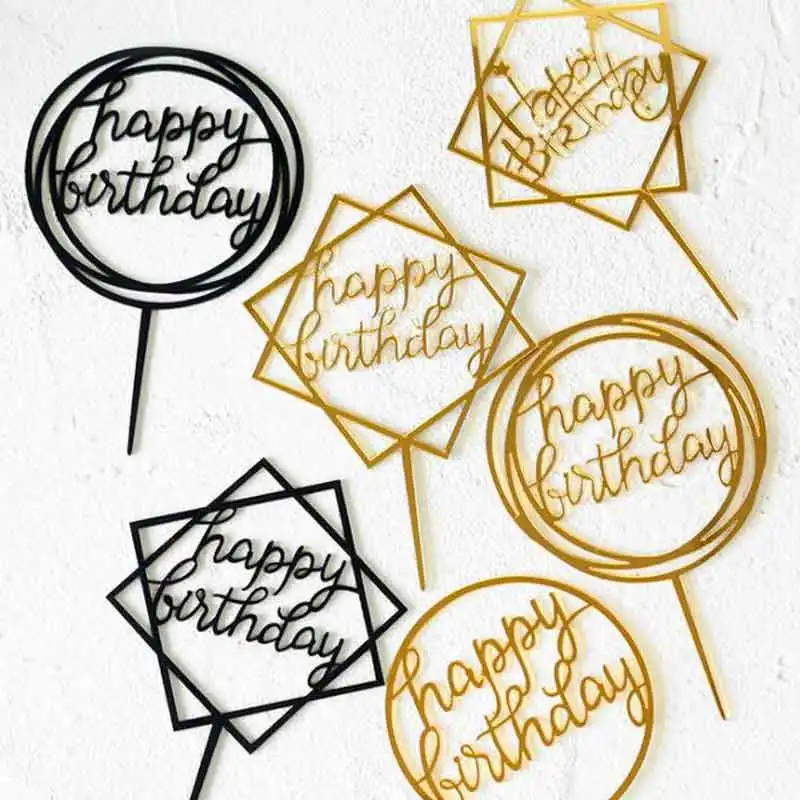 happy birthday cake topper Supplies Acrylic Baking cake Insert Decor Cupcake wedding Birthday Party Decoration Cake Top Flag