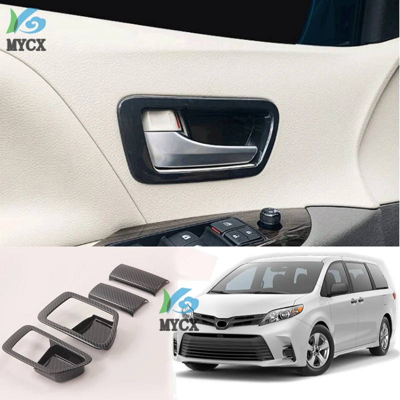 

For Toyota Sienna 2019 2020 Carbon Fiber Interior Door Handle Bowl Cover Trims Protection Sticker Car Accessories Styling