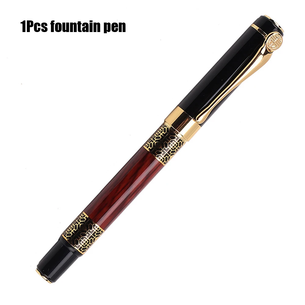 New Ink Pen Black Golden Carving Mahogany Business Office Fountain Pen School Student Stationery Gift Pen Ink Cartridge Refills