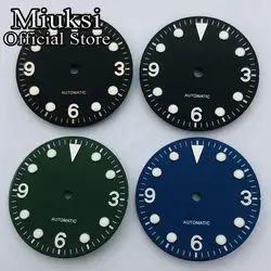 Miuksi 29.2mm black blue green sterile dial luminous dial fit NH35 NH36 movement