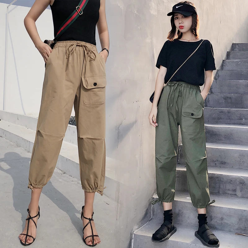 

Cargo Pants Women 2020 Autumn Wide Leg Casual Lantern Hip Hop Pant Pantalon Femme S~XXL High Waist Ankle-length Ladies Trousers