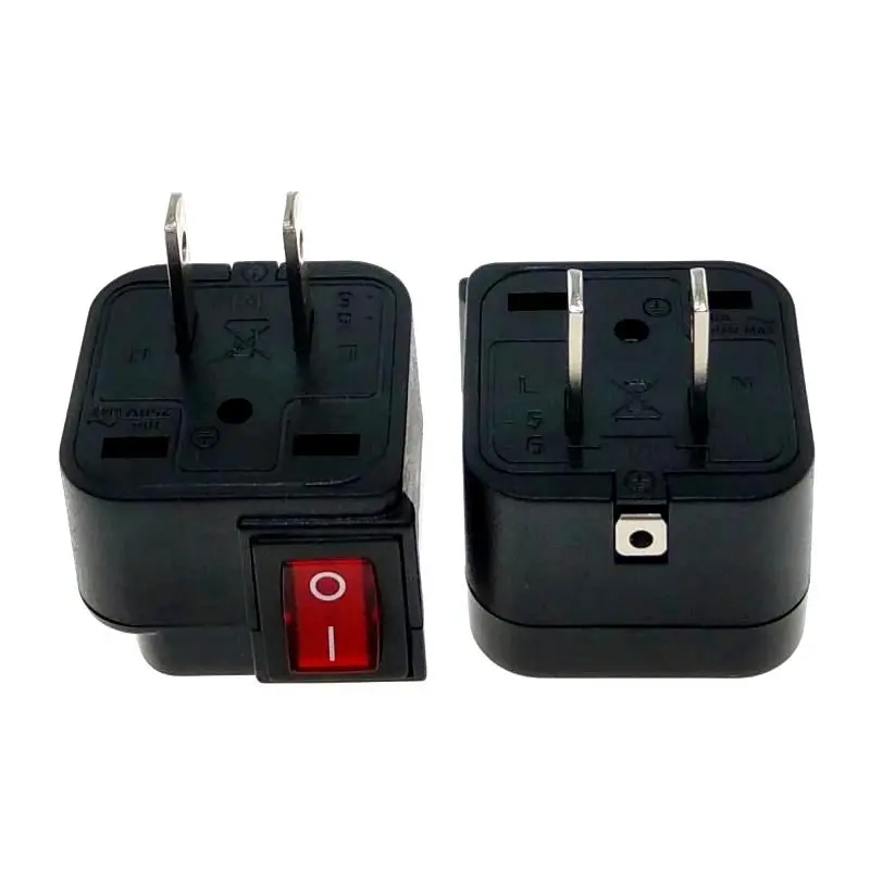 USA Canada Thailand 2-Pin Electrical Plug Adapter AC100~250V 10A With On/Off Main LED Switch