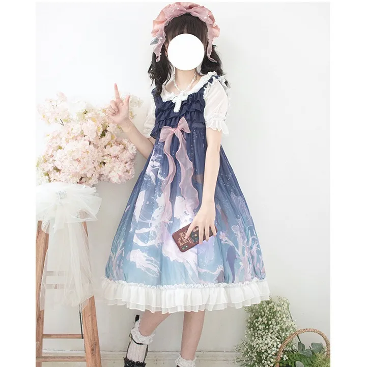 Kawaii Lolita dress Sleeveless JSK Ocean Song elegant sweet  Cosplay Costume Gothic Retro Strap Tulle Dress Tea Party dress