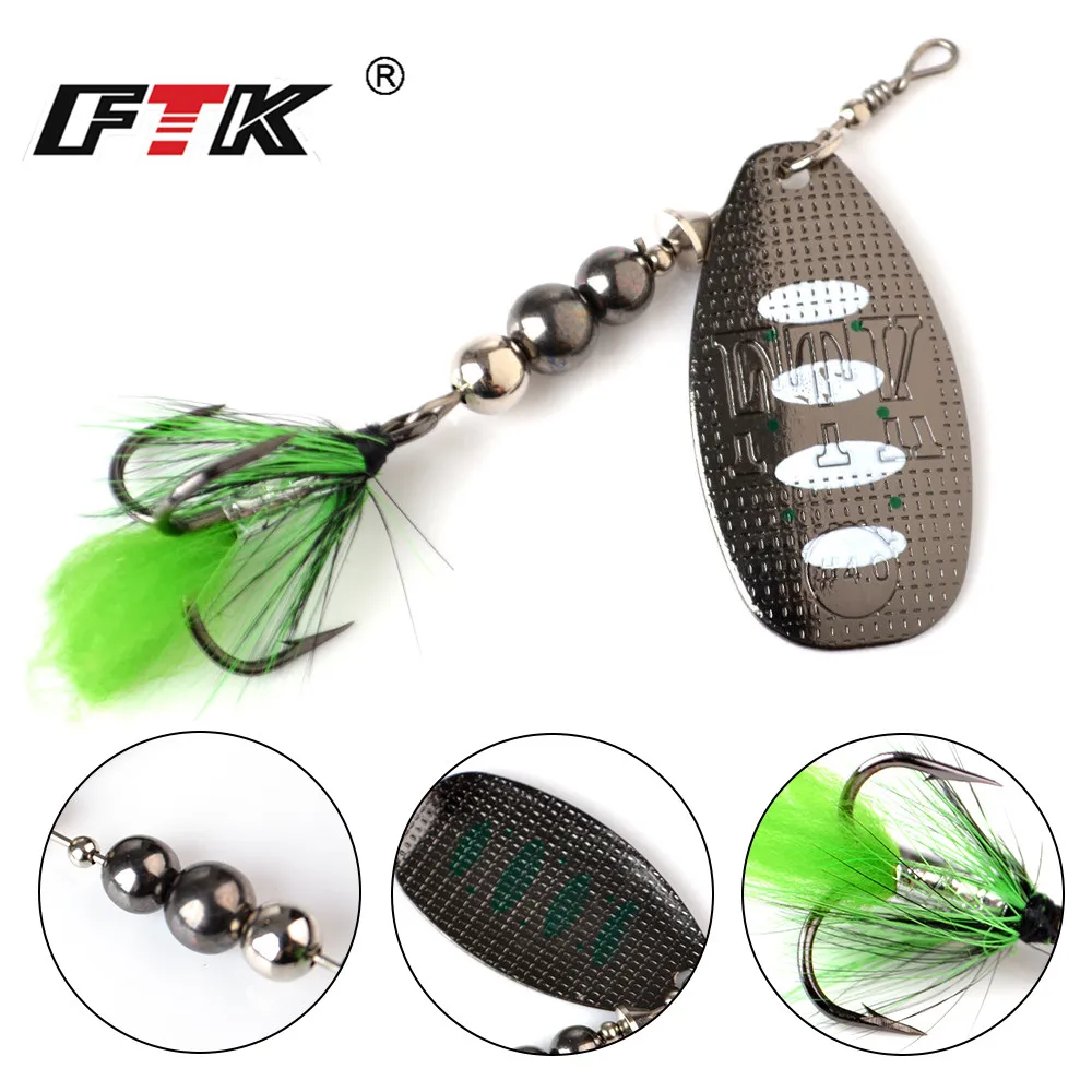 2021 NEW Summer FTK Fish Hook With Monofilament Metal Plate Brass Material Sharp Hook Feather Oval Willow Leaf Blades Ring