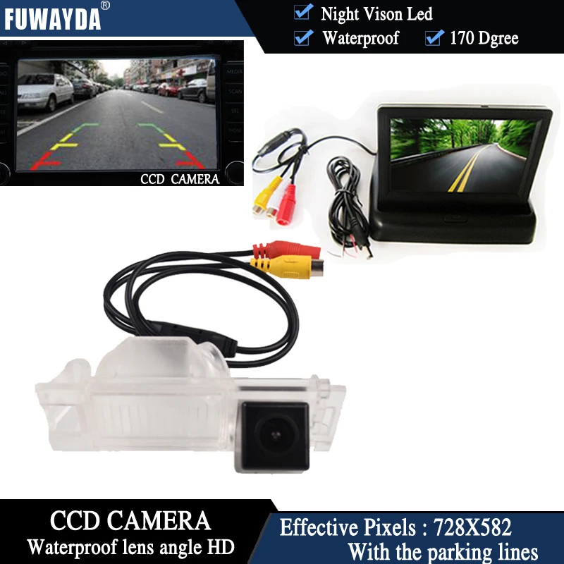 FUWAYDA Color CCD Car Rear View Camera for HYUNDAI IX35 / I35 / Tucson + 4.3 Inch foldable LCD Monitor waterproof