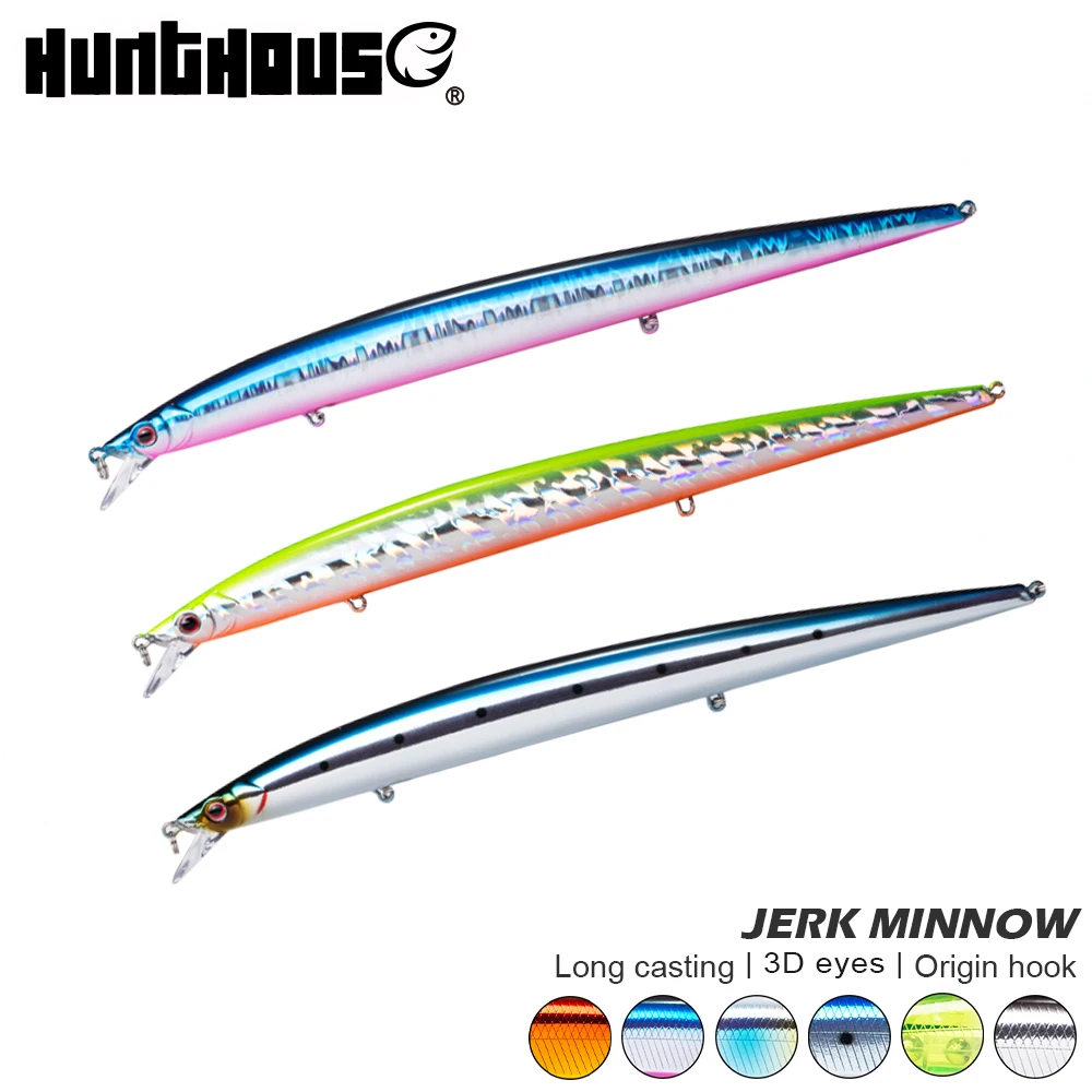 

hunthouse 3pcs long jerkbait floating minnow lure 210mm 34g hard lures saltwater for sea bass hard fake bait fishing lure 2020