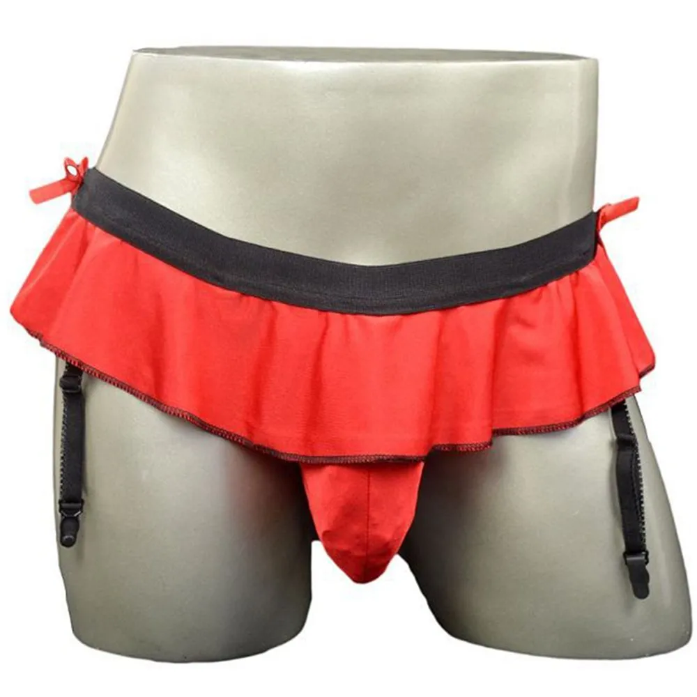 Thongs Skirt Men Sexy Fashion Ruffled Decor Briefs Thongs 4 straps Suspender Sock Clip Underwear Sissy Panties Gay Underpants