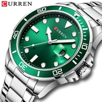 Relojes de pulsera CURREN de moda para Hombre, Reloj verde, relojes de cuarzo de acero inoxidable para Hombre, Reloj para Hombre