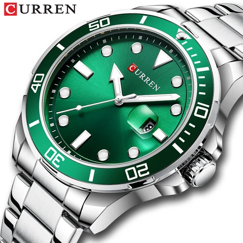 Relojes de pulsera CURREN de moda para Hombre, Reloj verde, relojes de cuarzo de acero inoxidable para Hombre, Reloj para Hombre