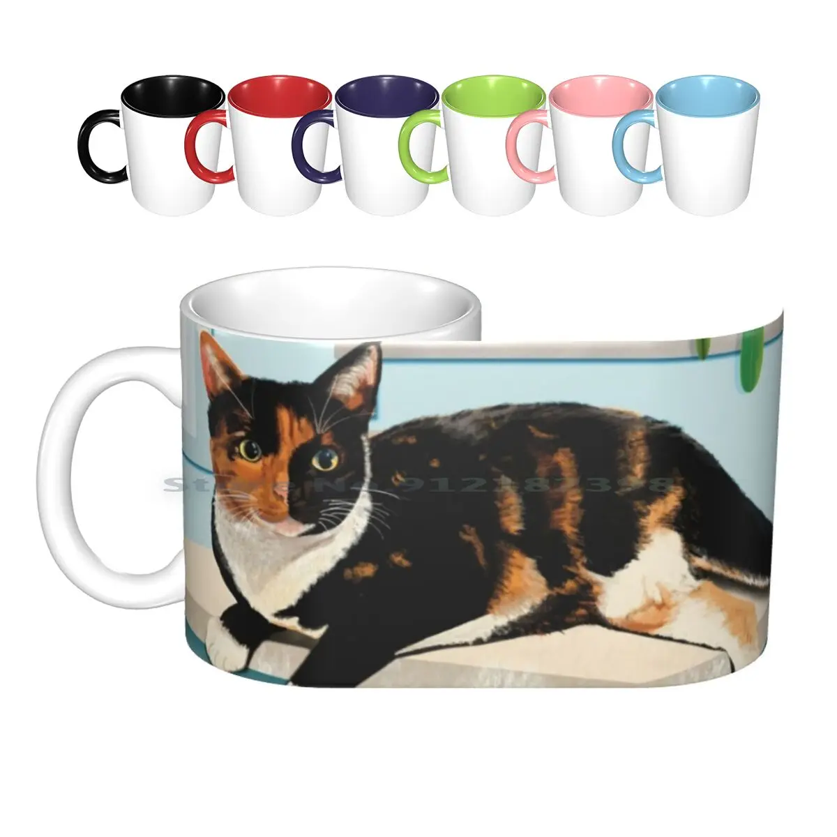 Silence A Calico Cat Ceramic Mugs Coffee Cups Milk Tea Mug _ Design Calico Cat Kitten Feline Gata Cat On Counter Cute Pet Cat