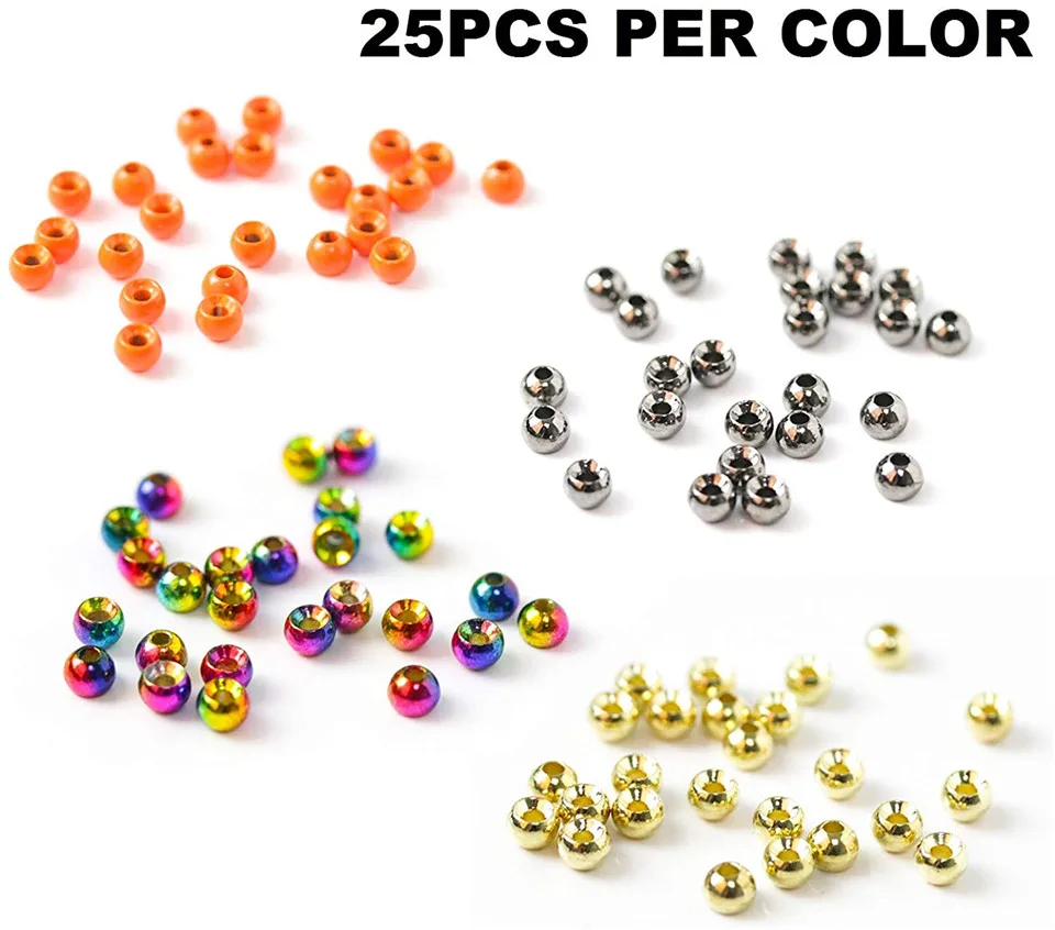 MAXIMUMCATCH Pro Wolframperlen-Sortiment – 25 Stück 2,0–4,6 mm runde Nymphenköpfe in 19 Farben, hochdichte Fliegenbindeperlen – Detail 14