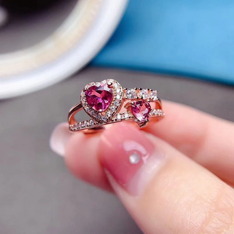 FS Fashion Natural Garnet Heart Shape Ring S925 Sterling Silver With Certificate Fine Charm Weddings Jewelry For Women MeiBaPJ