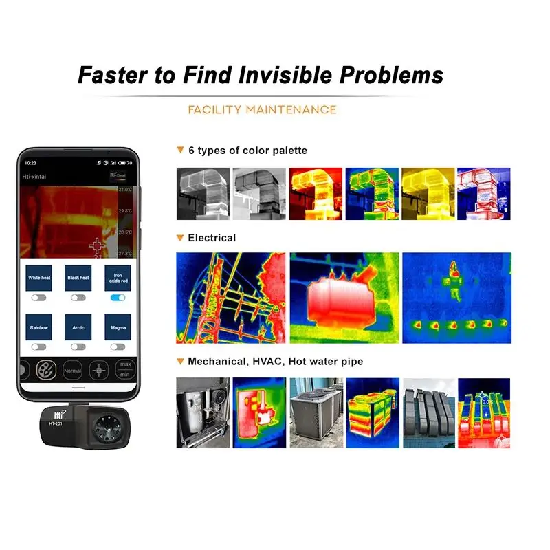 HT-201กล้องความร้อน USB โทรศัพท์มือถือความร้อนอินฟราเรด Imager สำหรับโทรศัพท์ Android Type-C -20 ℃ ถึง300 ℃ ความละเอียด320x240