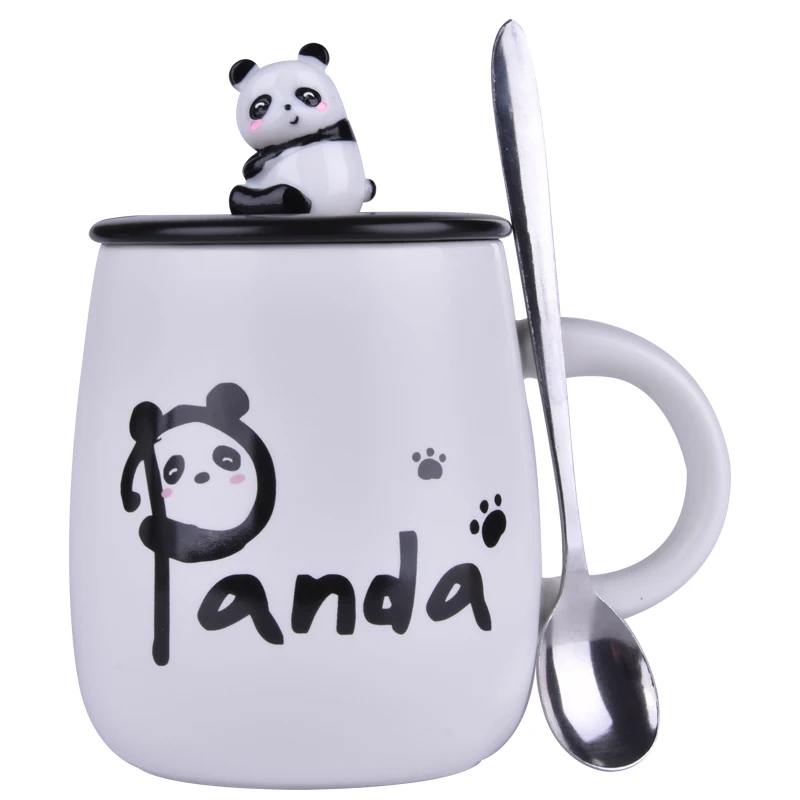 

Ceramic Mug with Cover Spoon Cartoon Mug Cute Mug Handmade Personalised Coffee Mug Taza Desayuno Ceramic Coffee Mug Panda Mug