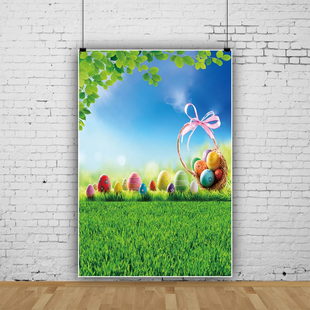 Yeeleฤดูใบไม้ผลิอีสเตอร์ไข่สีเขียวGrass Blue Skyการถ่ายภาพเด็กฉากหลังการถ่ายภาพตกแต่งพื้นหลังสำหรับPhoto Studio