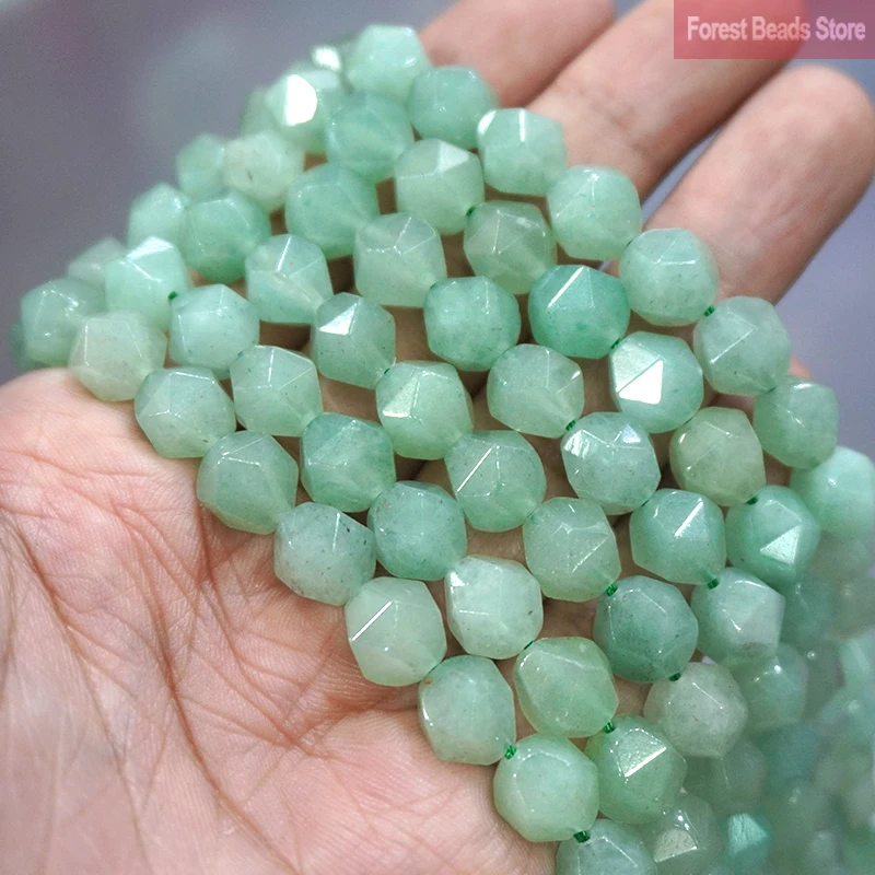 Natural Stone Beads Faceted Green Aventurine Loose Spacers Beads DIY Bracelet Accessories for Jewelry Making 14