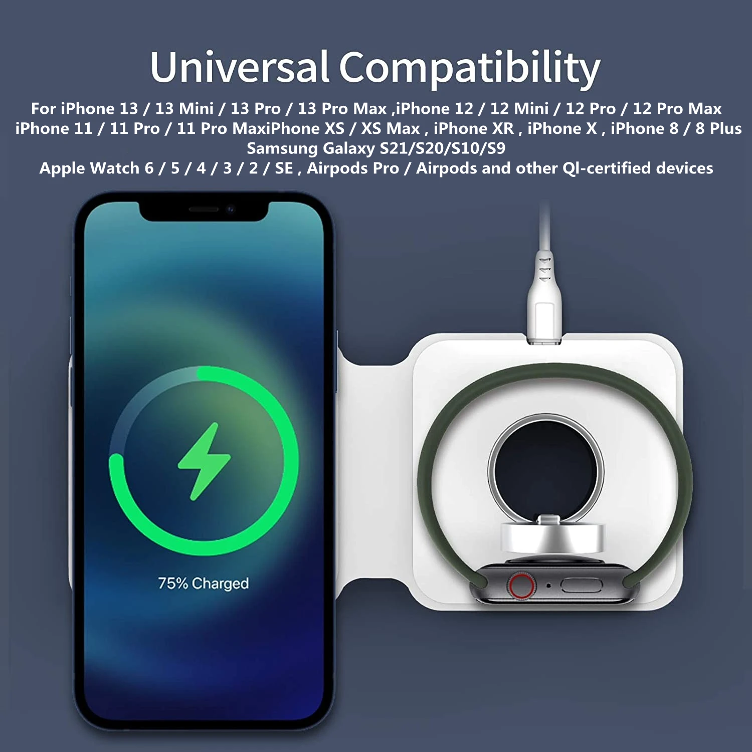 Folding wireless charger Dual device Watch charger Magnetic For iPhone 13 12 Pro Max Mini Fast Charging For AirPods Apple Watch