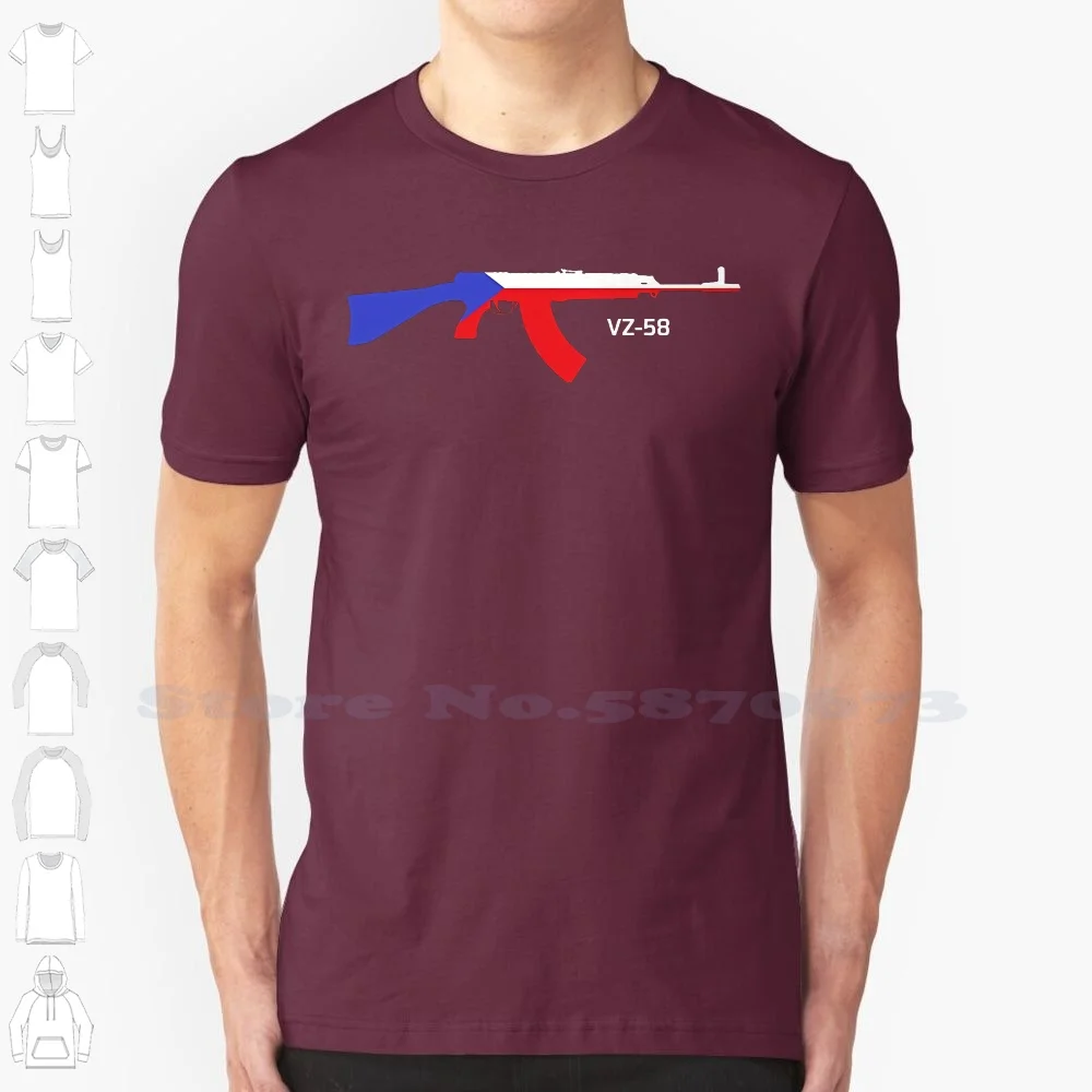 T Shirt Novelty Cool Tops Men's Short Sleeve Tshirt Vz-58 Rifle With Overlayed Czech Republic Flag