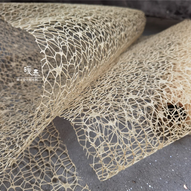 

Yellow Irregular Hollowed Mesh Fabric DIY Modeling Design Decor Skirt Dress Clothes Designer Fabric
