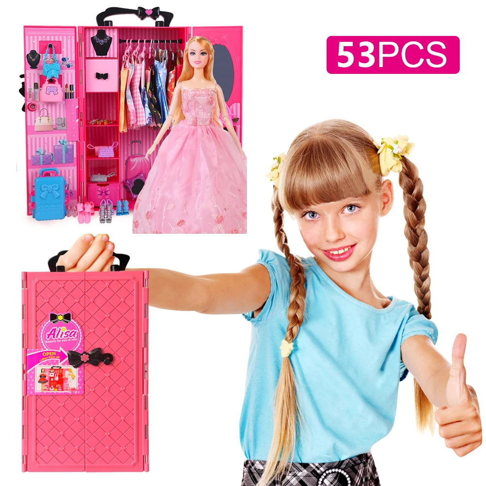 

UCanaan Girls Doll House 30CM Miniature Dollhouse Closet Accessories For Barbie Furniture Toys For Children Christmas Gift