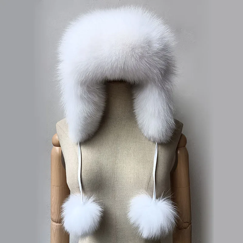 Real Women Fox Fur Hat With earflap Warm Winter Ladies Thick Real Raccoon Fur Hats 2018 New Hot sale Russia Geunine Fox Fur Cap