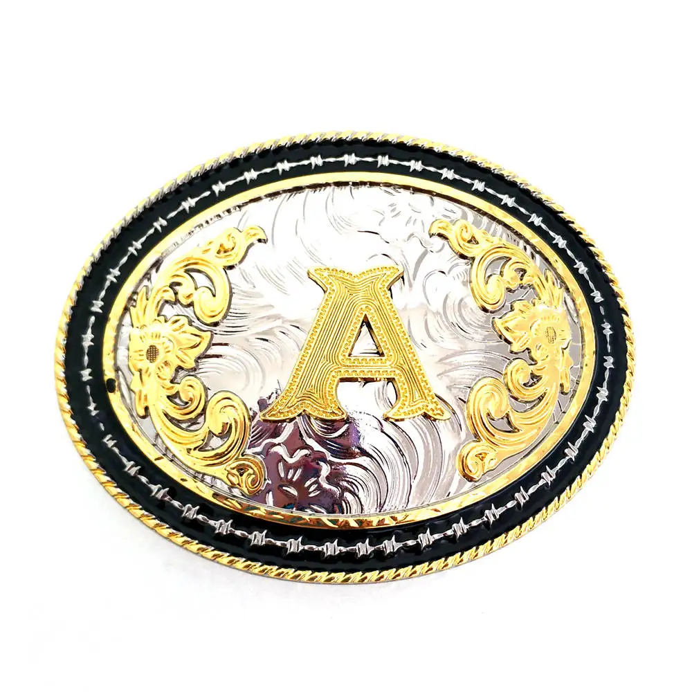 

Western cowboy initials A to Z personality casual zinc alloy small gold belt buckle men and women couples