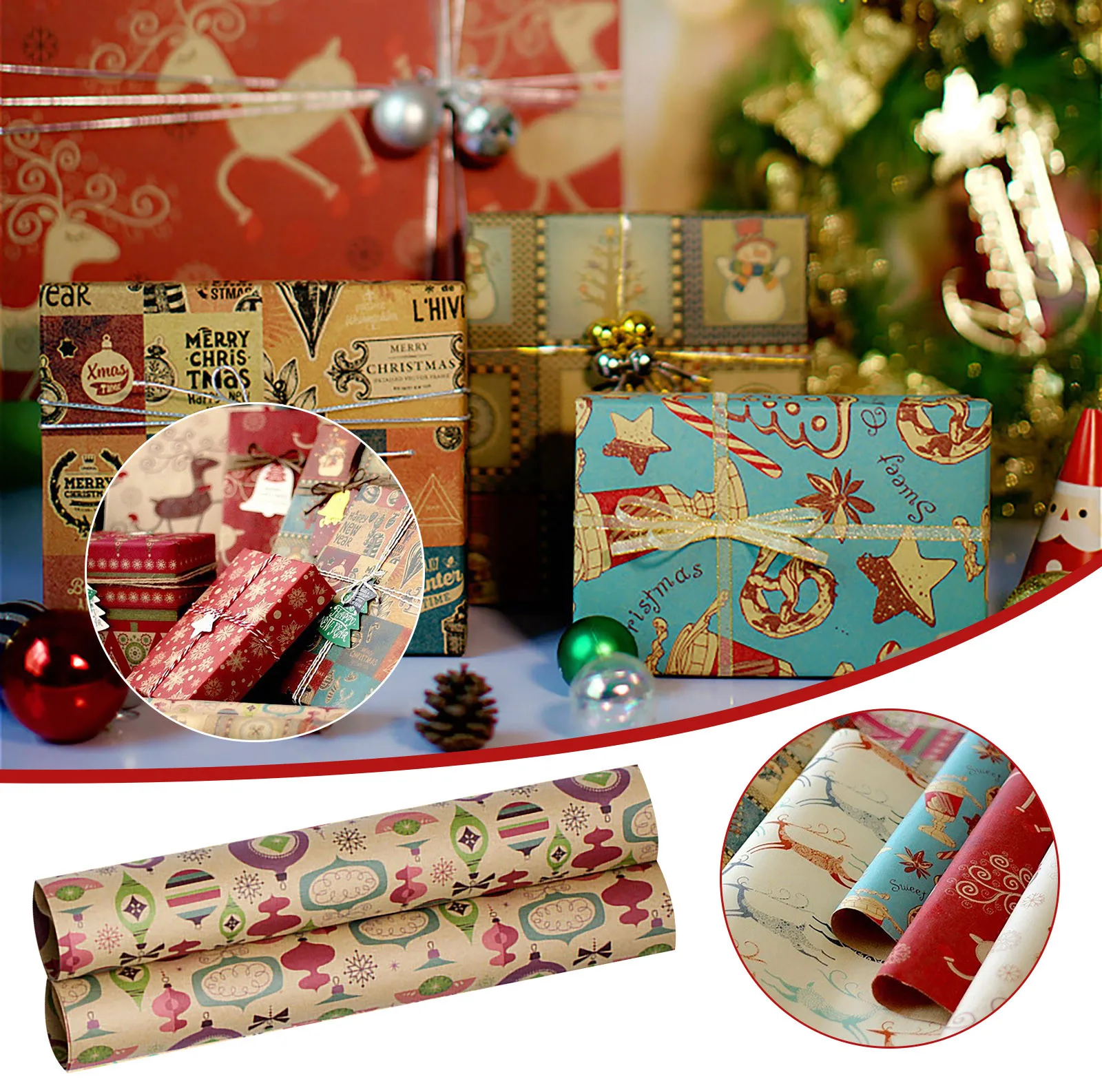 2021 Christmas Wrapping Paper Christmas Printing Kraft Paper Roll Crafts Art Gift Packaging Decorative Paper Packing Paper