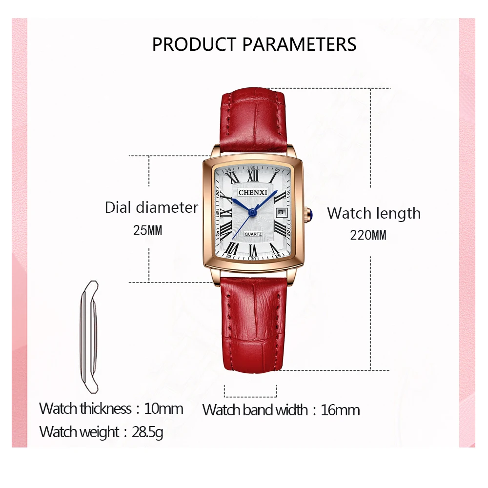 CHENXI Fashion Women Watches Top Brand Luxury Waterproof Ladies Square Dial Leather Strap Quartz Wristwatch Casual Female Clock