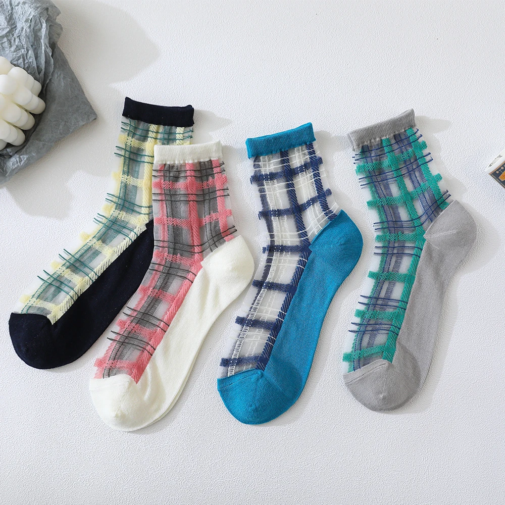 

Salina Women's Cotton Socks Spring And Summer Card Stockings New Fashion Casual Plaid Style Jacquard Ladies Short Tube Socks