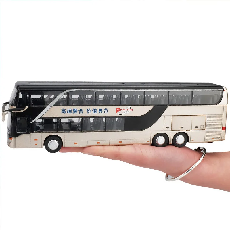 1:32 Scale High simulation Alloy Toys Double Sightseeing Bus Model Cars Flashing Sound Vehicle for children Christmas presents