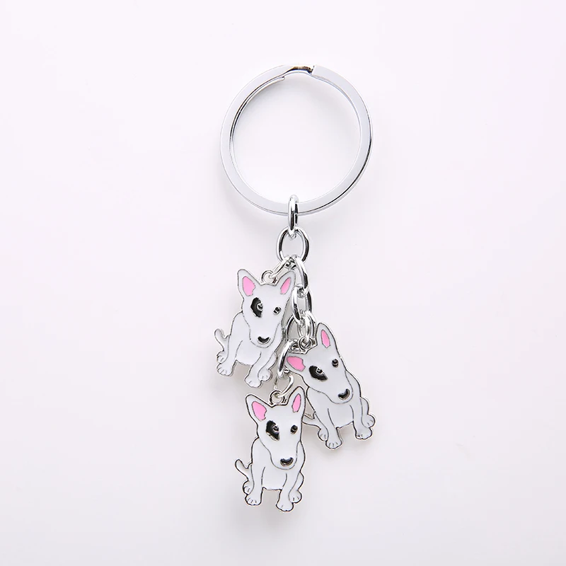 Lovely pet dog Keychain Bull Terrier Keychain Metal Car Key Ring for Women best friend charm Bag Pendant