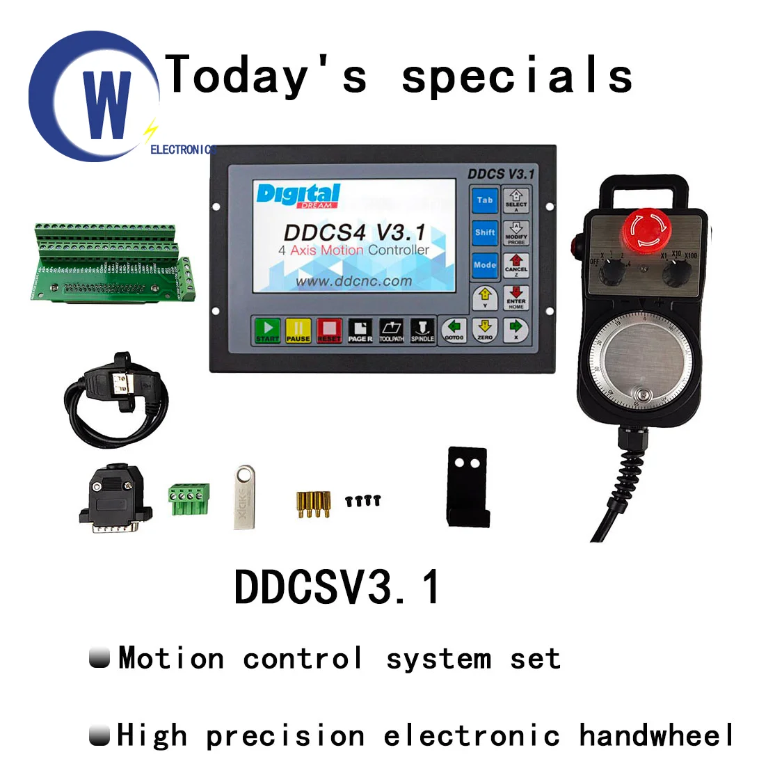 

Special offer DDCSV3.1 3/4 Axis 500KHz G-Code Offline CNC Controller +4 axis Emergency Stop Electronic Handwheel MPG