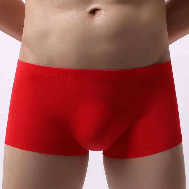 Sexy Men Underwear Boxer Shorts Cool Ice Silk Seamless Panties Solid Slim Thin Mid-Rise Pouch Underpants Cueca Calzoncillos S-XL