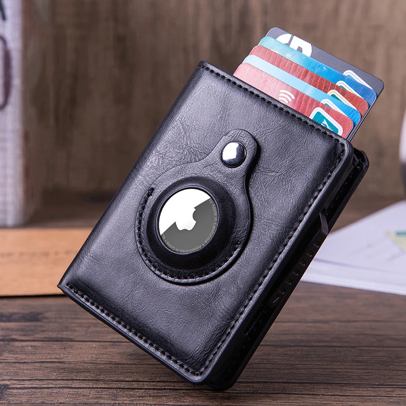 New Airtag Wallet Slim Carbon Fiber Card Holder RFID Blocking Credit ID Card Wallet Men Business Anti-lost Leather Cards Pocket