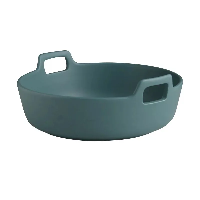 6inch Creative Ceramic Salad Bowl with Double Handle Extra Deep Porcelain Serving Dish for Fruit Nuts Vegetable Plate Tableware