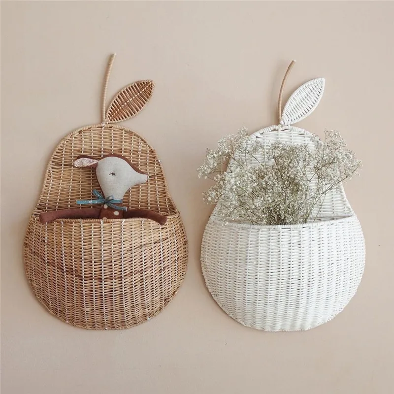 

Rattan Apple/Pear Shape Storage Basket Handmade Fruit Organizer Wicker Organizer Baby Room Nursery/Homestay Decoration