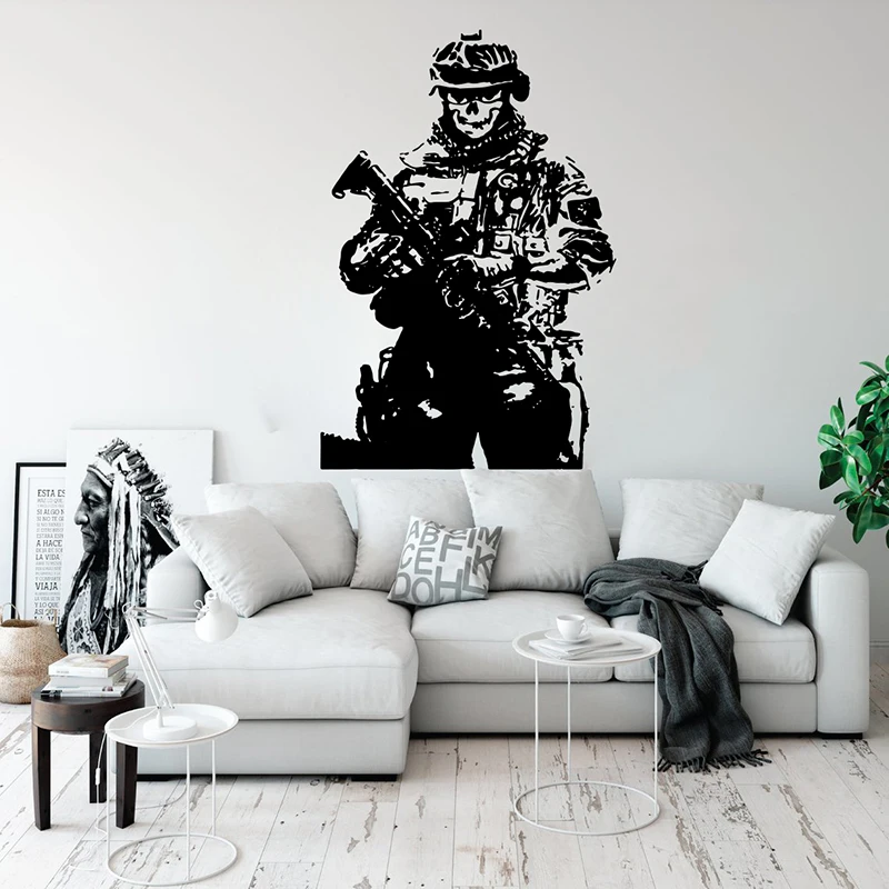 Solider Sniper Skull War Wall Sticker Playroom Military Army Gun Weapon Wall Decal Man Cave Living Room Vinyl Home Decor