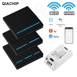 QIACHIP Tuya akıllı yaşam APP WiFi dokunmatik ışık anahtarı RF 433Mhz duvar paneli DIY röle modülü zamanlayıcı Alexa soket lamba 110-220V