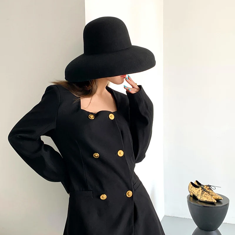 Vintage Hepburn Style Luxury Hat Fedora Hat Winter Warm 100% Wool Catwalk Model Custom Leisure Lady Black Cap Women Outdoor Hat