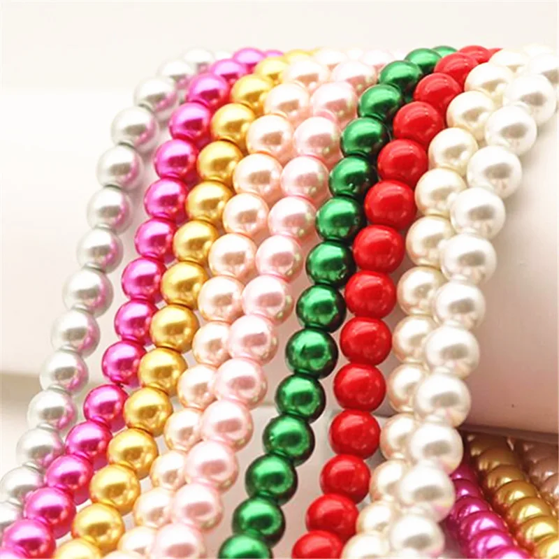 4 6 8 10 12 14mm Glass Pearl Beads Green Glass Imitation Round Loose Beads For Jewelry DIY Bracelet Necklace Making 40cm/strands