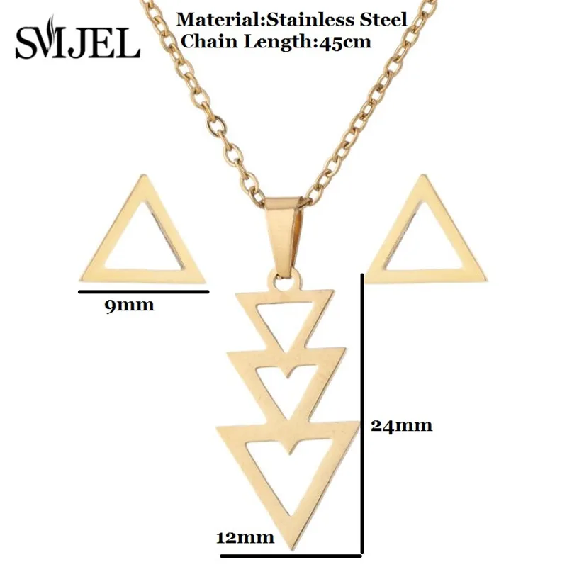 Stainless Steel Heart Necklace Earrings for Women Gold Color Jewelry Sets Wedding Triangle Map Unicorn Life Tree Earring Studs