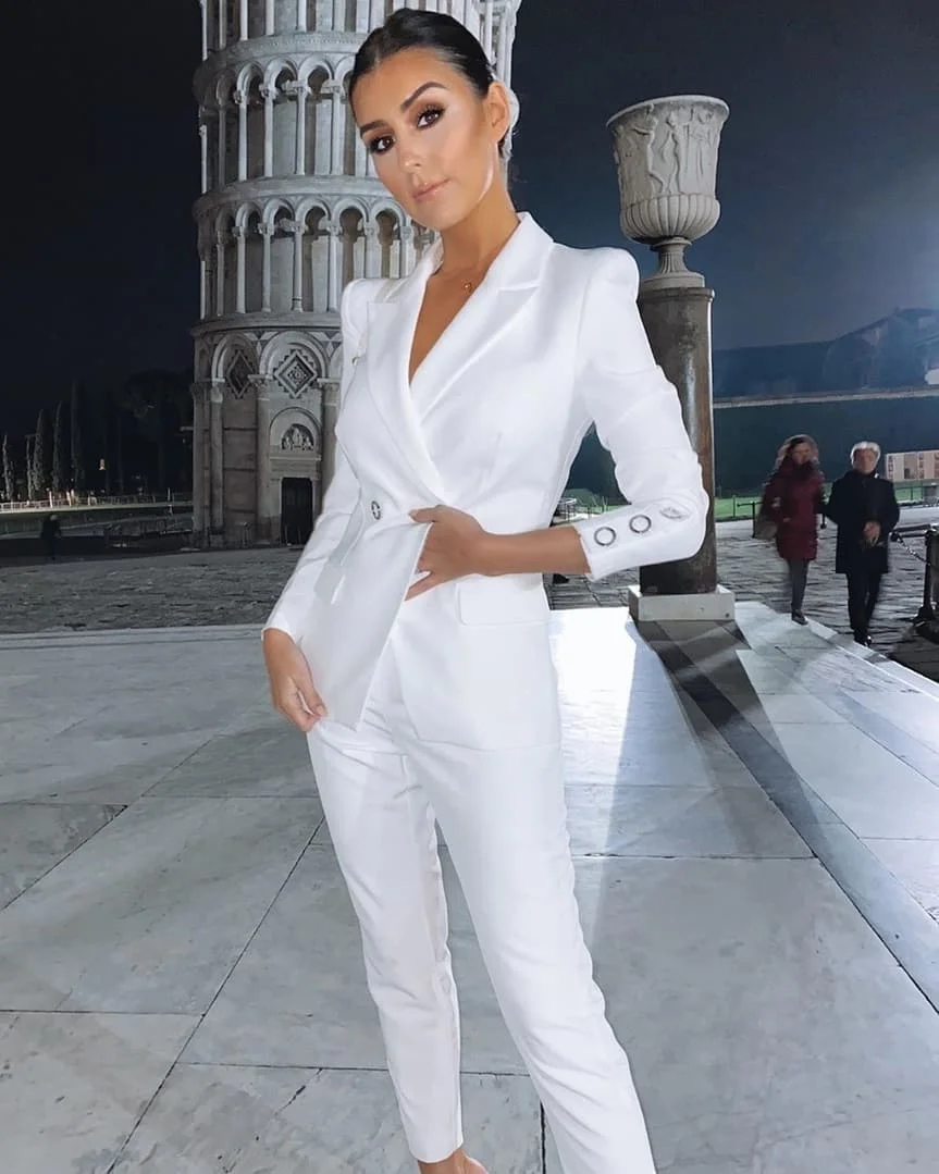 Fashion White Women Suits Custom Made Peaked Lapel Slim Fit Blazer Celebrity Party Prom High Quality Male Jacket