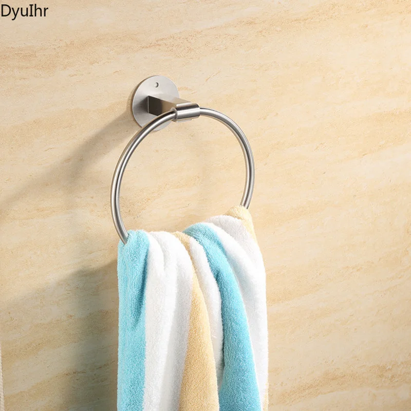 304 stainless steel bathroom towel ring, European-style simple bathroom, punch-free brushed round towel ring DyuIhr