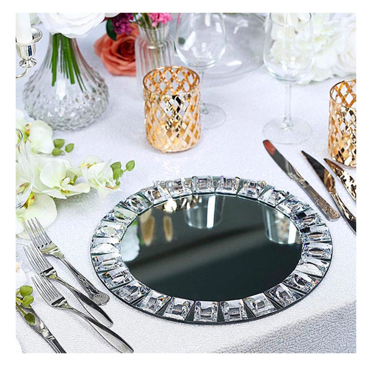 

38pcs)Wedding Decoration Dinner Plates Restaurant Dishes & Plates Dinnerware Glass bead arylic Mirror Charger Plates AB0985