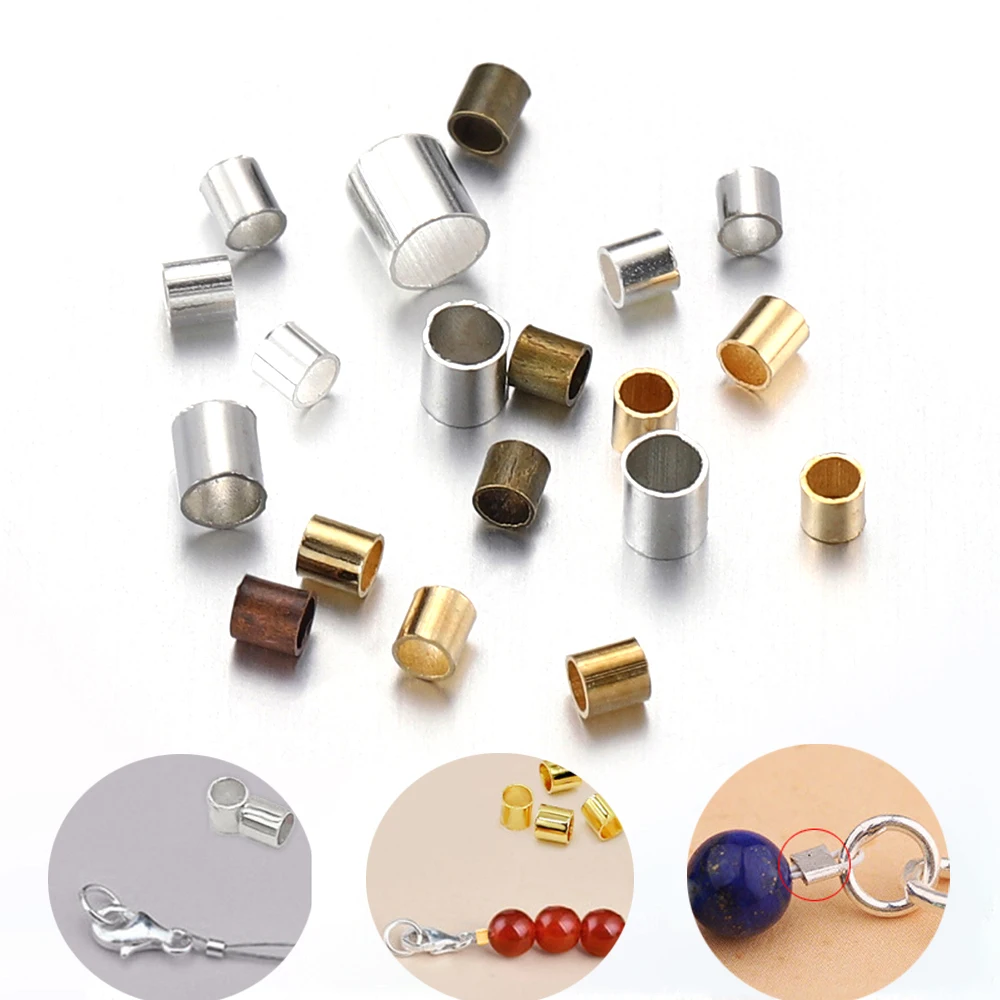 500pcs Metal Tube Beads 1.5 2.0 2.5mm Hole Round Crimping End Bead Stopper Spacer Beads for Jewelry Making DIY Findings Supplies