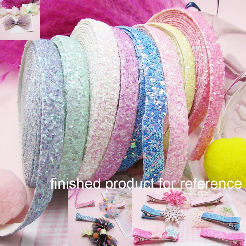 5yards/lot 1cm glitter Edge-wrapping strips for diy hair clip cover, folding trim accessories