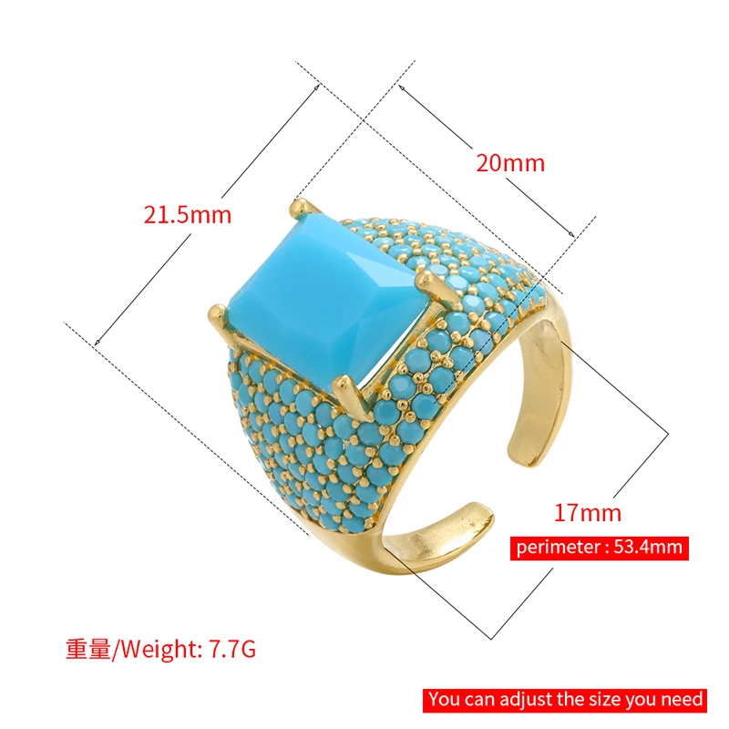18K Gold Plated Brass CZ Statement Ring For Women Multicolor Cubic Zirconia Inlaid Adjustable Open Cocktail Jewelry Gift